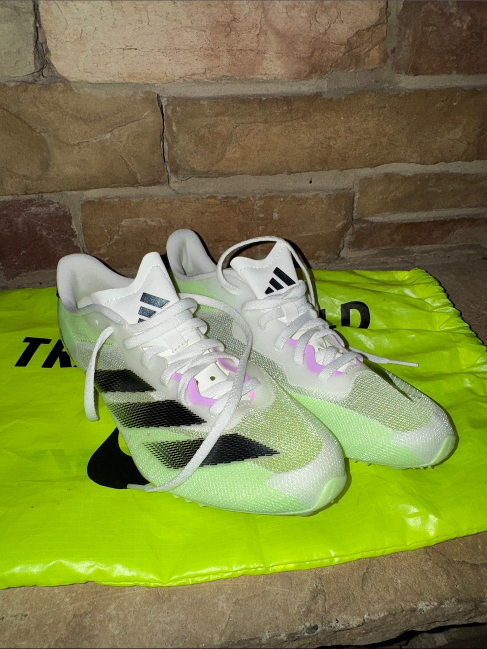 adidas White & Lime Green ADIZERO SPRINTSTAR SHOES with Track Spikes